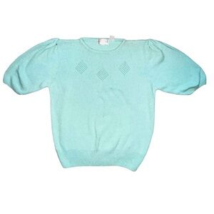 Vintage 80s Easton Park Silk Angora Blend Short Sleeve Sweater Cut Out Design
